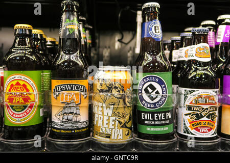 Abschnitt "Craft Beer" am Wegmans Lebensmittelgeschäft, Westwood, Massachusetts, USA Stockfoto