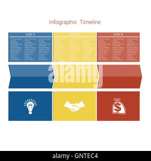 Vorlage Timeline Infographic farbige Pfeile nummeriert für drei Position werden, für Workflow, Banner, Grafik, Webdesign verwendet kann, Stock Vektor
