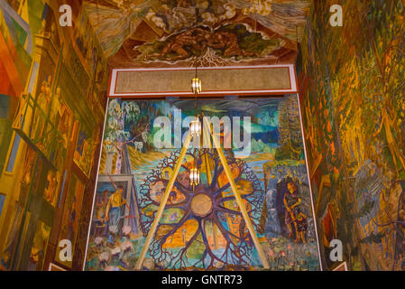 Rathaus von Oslo, Ost-Galerie, Wand-Fresko von pro Krohg, "Die Stadt & Land" Oslo, Norwegen, Stockfoto