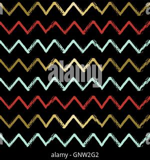 Zick-Zack-nahtlose Muster, Chevron Linien im Grunge hand gezeichnete Stil mit gold und festlichen Farben ideal für die Weihnachtszeit. EPS1 Stock Vektor