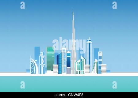 Dubai Stadt mit Wolkenkratzern und Wahrzeichen Vektor-illustration Stock Vektor