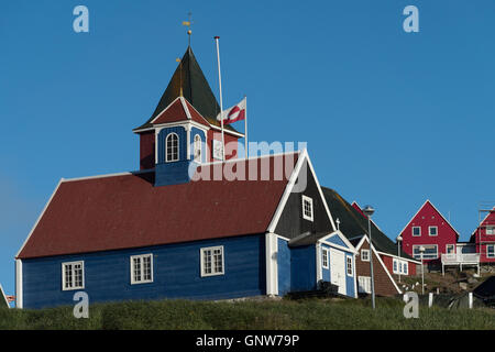 Sisimiut, ehemals Holsteinsborg (5.500 Einwohner) Fishinh Stadt und und die zweitgrößte 'Stadt' in Grönland Stockfoto