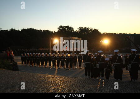 Danzig, Polen 1. September 2016 Präsident Andrzej Duda und PM Beata Szydlo besuchen die Zeremonie der 77. Jahrestag der Start WWII Halbinsel Westerplatte in Danzig. Stockfoto