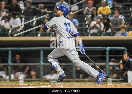 Lancaster, CA, USA. 31. August 2016. Andre Ethier der Los Angeles Dodgers macht einen Reha-Auftritt mit Rancho Cucamonga Beben gegen Lancaster JetHawks. Ethier geht 2 für 4 Personen mit einem Doppelbett und ein RBI aber die Beben fallen nach Lancaster in 15: 1-Niederlage. Bildnachweis: Ross Weg/Alamy Live-Nachrichten Stockfoto