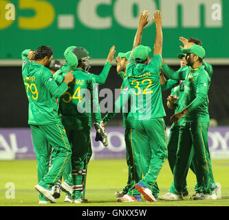 Leeds, UK. 01. Sep, 2016. Headingley Carnegie Stadium, West Yorkshire, Leeds, UK. Donnerstag, 1. September 2016. Babar Azam und Imad Wasim von Pakistan feiert das Wicket Ben Stokes von England während der 4. One Day International zwischen England und Pakistan in Leeds am 1. September 2016 nehmen Credit: Stephen Gaunt/Alamy Live News Stockfoto