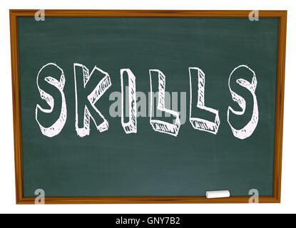 Neues lernen in der Schule Fähigkeiten Wort an Tafel Stockfoto
