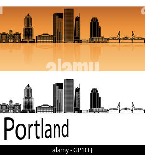 Skyline von Portland in orangem Hintergrund in bearbeitbare Vektordatei Stockfoto