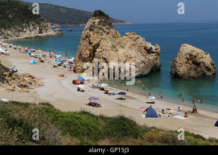 Potistika Strand, in der Nähe der Dörfer von Xinovrisi und Argalasti am Pelion, Thessalien, Griechenland. Stockfoto