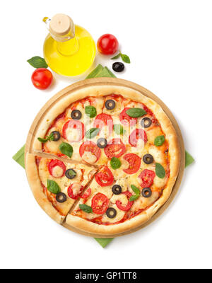 Pizza Margarita isoliert auf weißem Hintergrund Stockfoto
