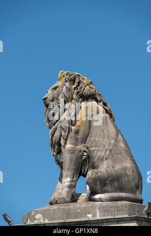 Bayerischer Löwe Skulptur an der Hafeneinfahrt in Lindau, Bayern, Deutschland Stockfoto