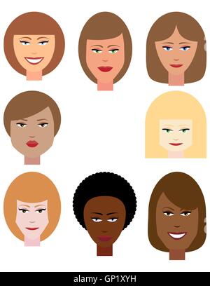 Satz von weiblichen Gesichtern Stock Vektor