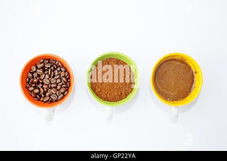 Drei Arten von Kaffee Stockfoto