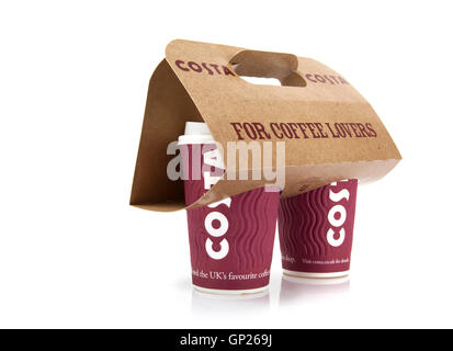 Costa Kaffee Weg Cups und Träger Stockfoto