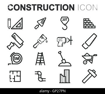 Vektor-schwarze Linie Bau Icons set auf weißem Hintergrund Stock Vektor