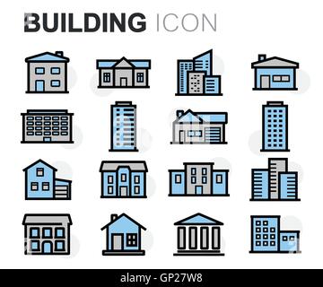 Flache Vektorlinie Gebäude Symbole festlegen Stock Vektor