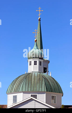 Kuppel und Glockenturm Kreuz St. Michael Russisch-orthodoxe Kirche Kathedrale Sitka Alaska Inside Passage Southeast Alaska USA Stockfoto