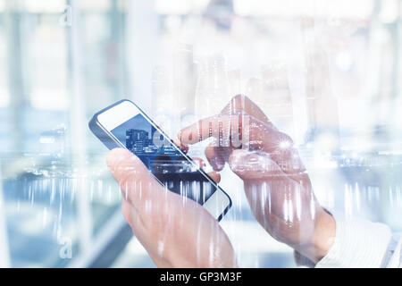 Doppelbelichtung von Mobiltechnologie Stockfoto