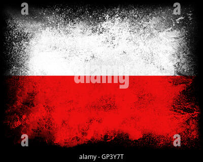 Pulver zu malen explodiert in Farben der Polen Flagge auf schwarzem Hintergrund isoliert. Abstrakte Teilchen Explosion der bunten Staub. Stockfoto