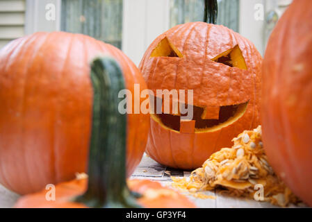 Frisch geschnitzte Jack-o-Laterne Stockfoto
