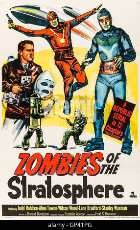 Zombies der Stratosphäre (1952) unter der Regie von Fred C. Brannon und starring Judd Holdren, Aline Towne und Wilson Holz. Marsmenschen plan Erde aus der Umlaufbahn zu Blasen, so dass Mars seinen Platz einnehmen kann! Stockfoto