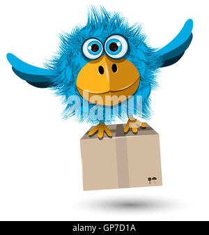 Illustration der blaue Vogel mit einer box Stockfoto