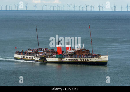 Der letzte seetüchtige Raddampfer Welt der Waverley in Llandudno. Clwyd Nordwales. Stockfoto