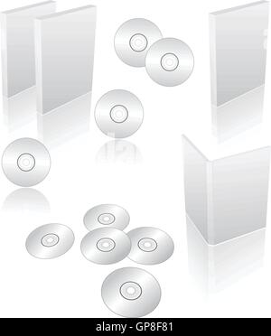 3D DVD-Rohling, cd, Blu-Ray-Koffer und Kisten Stock Vektor