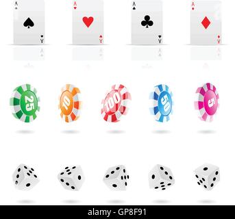 Spielkarten, Chips und Würfel Symbole roulette Stock Vektor