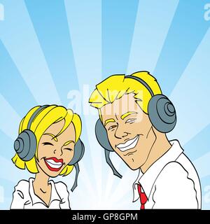 freundliche männliche und weibliche Kundendienstmitarbeiter lächelnd Stock Vektor