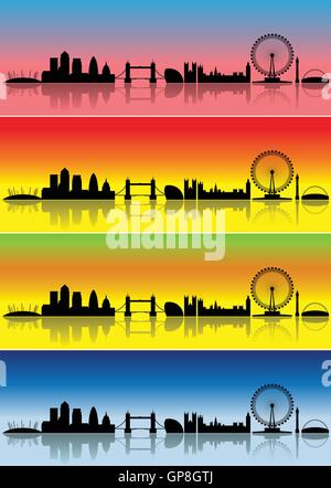 London-Silhouetten in verschiedenen Farben, die vier Jahreszeiten repräsentieren Stock Vektor