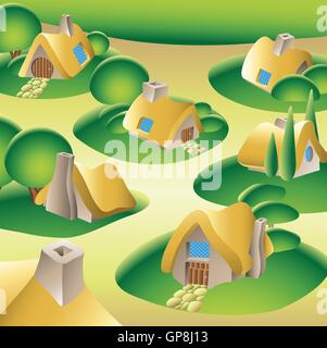 ein Fantasy-Dorf im Wald Stock Vektor