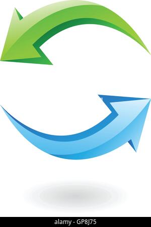 3D glänzend aktualisieren-Symbol, grün und blau Pfeile isoliert auf weiss Stock Vektor