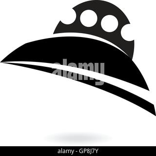 schwarzen alien Schiff-Symbol isoliert auf weiss Stock Vektor