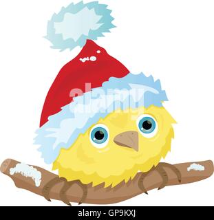 Kleiner Vogel in Nikolausmütze Weihnachten Cartoon Stock Vektor