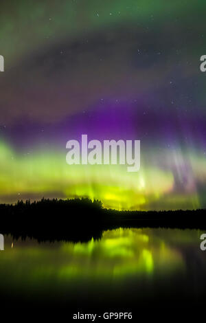 Nordlicht über einen See in Oulu, Finnland Stockfoto