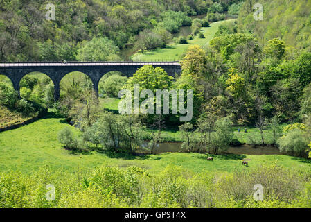 Monsal Kopf-Viadukt, eine bekannte Sehenswürdigkeit in der Nähe von Bakewell im Peak District National Park. Stockfoto