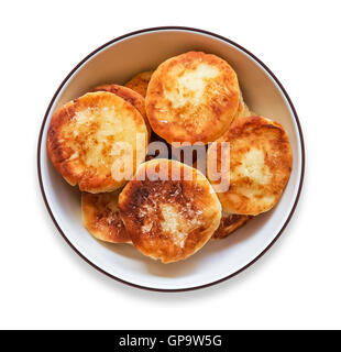 Quark Pfannkuchen auf einen Teller. Stockfoto