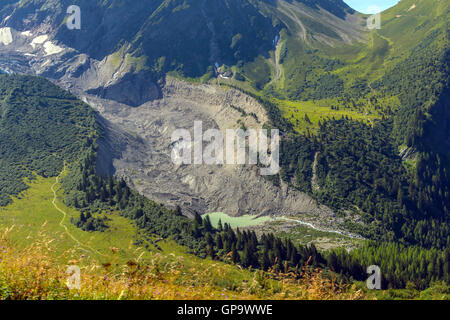 Tipp von Bionnassay Gletscher zeigen, Retreat-Gebühren zur globalen Erwärmung Stockfoto