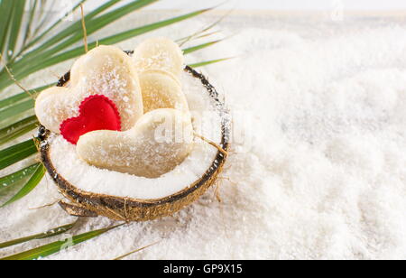 Kokosnuss-Cookies in einer natürlichen Frucht gemacht Schüssel Stockfoto