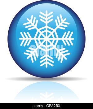 Glänzende Schneeflocke in blaue Taste isoliert auf weiss Stock Vektor