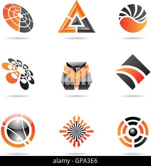Abstrakt schwarz und orange Icon Set isoliert auf weißem Hintergrund Stock Vektor