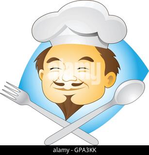 Vektor-Illustration des Lächelns Koch mit Besteck Stock Vektor