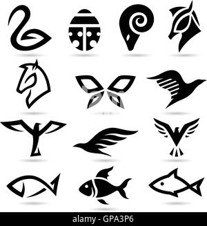 Vektor-Illustration von tierische Symbole Silhouetten Stock Vektor