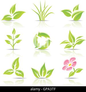 Vektor-Icons von Blättern und eine Blume Stock Vektor