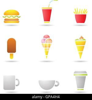 Vektor-Illustration von Eis, Kaffee und Fast Food icons Stock Vektor