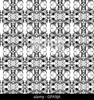 Dekorative nahtlose floralen Vektormuster mit schwarzen floralen Elementen von Blättern und Blüten auf dem weißen Hintergrund Stock Vektor