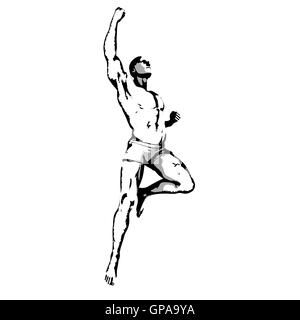 Comic-Buch-Held-Pose in Skizze Tinte Abbildung Stockfoto