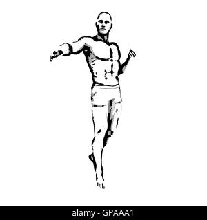 Comic-Buch-Held-Pose in Skizze Tinte Abbildung Stockfoto