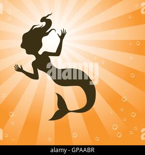 Illustration der Mermaid Unterwasser isoliert auf weißem Hintergrund Stock Vektor