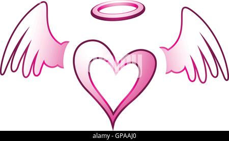 Illustration von Angel Heart und Flügel isoliert auf weißem Hintergrund Stock Vektor